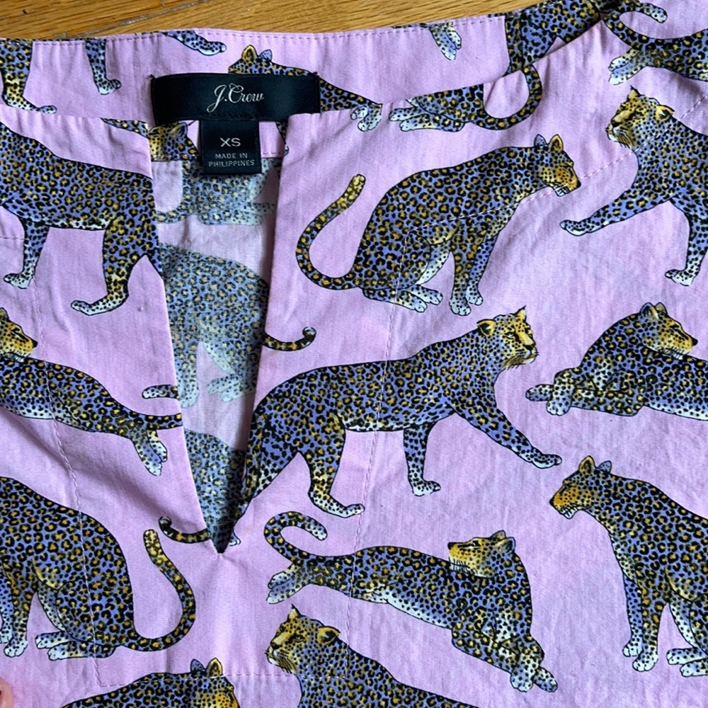 J.Crew pink blouse with tiger print.